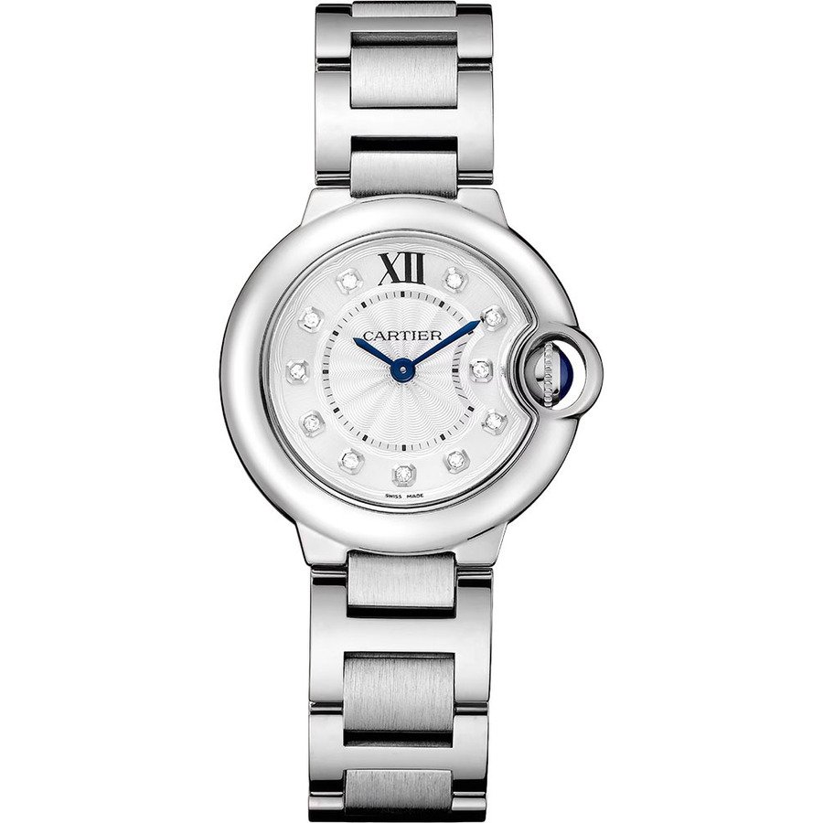 Cartier Ballon Bleu W4BB0029 28MM Silver Diamond Dial Steel Watch