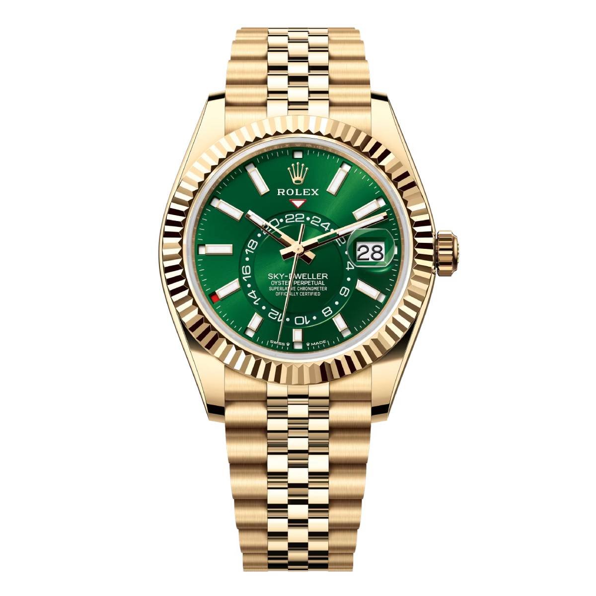 Rolex Sky-Dweller 336938-0008 Green Dial Yellow Gold Jubilee Bracelet